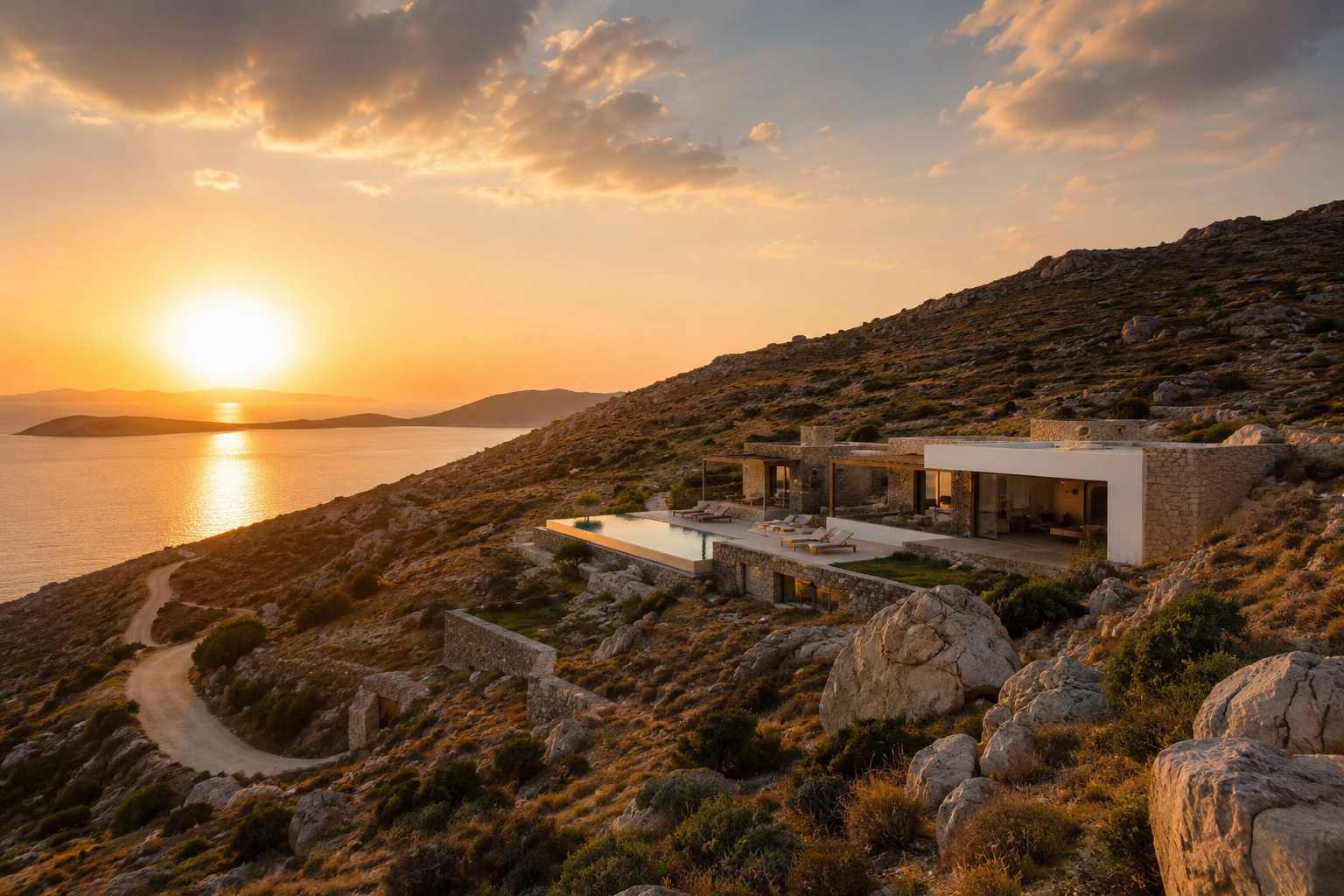 Greek architecture in warm light