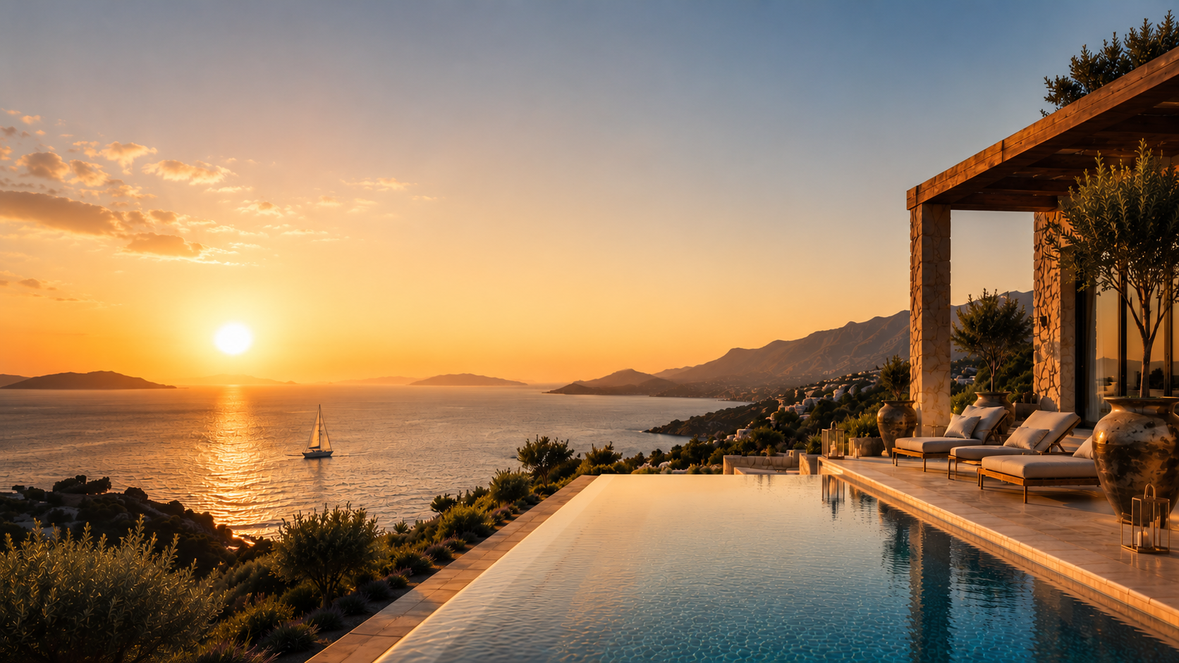 A Greek villa in golden hour light
